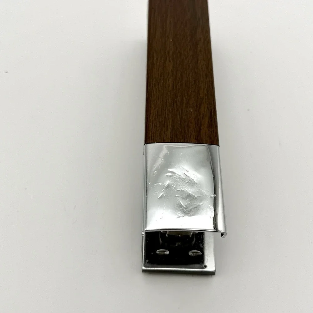 Vintage ACCO 20 Desk Stapler Faux Wood Grain Chrome Mid Century USA Working